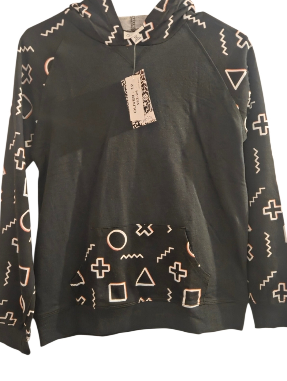Black Geometric Print Hoodie